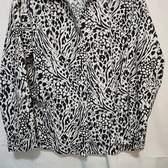 Chicos XL 3 black white leopard animal print cotton no iron blouse LS top blouse - Picture 5 of 6